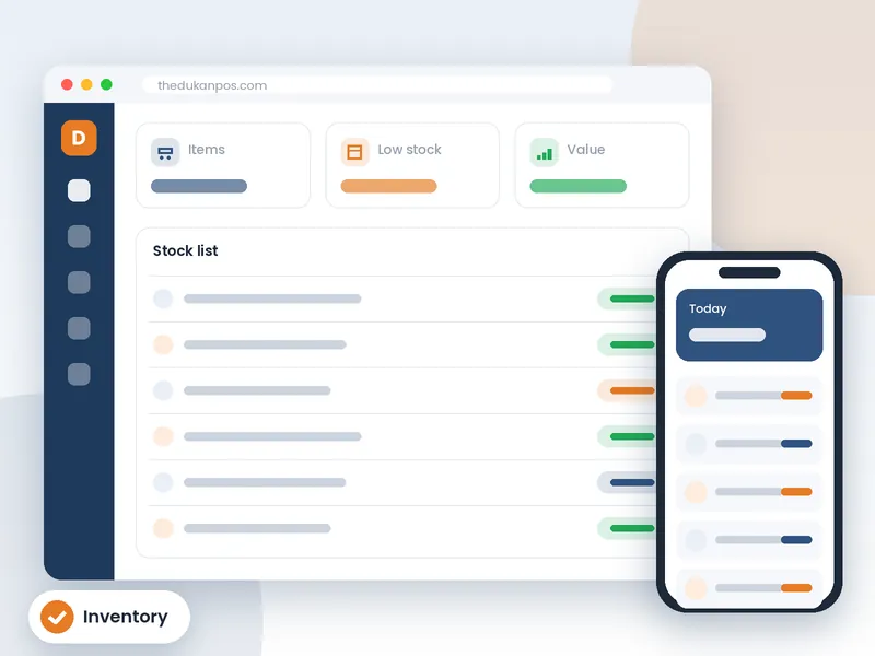 Inventory management software stock list with low-stock alerts