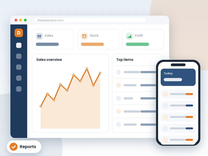 Sales reports chart and top items in theDukanPOS